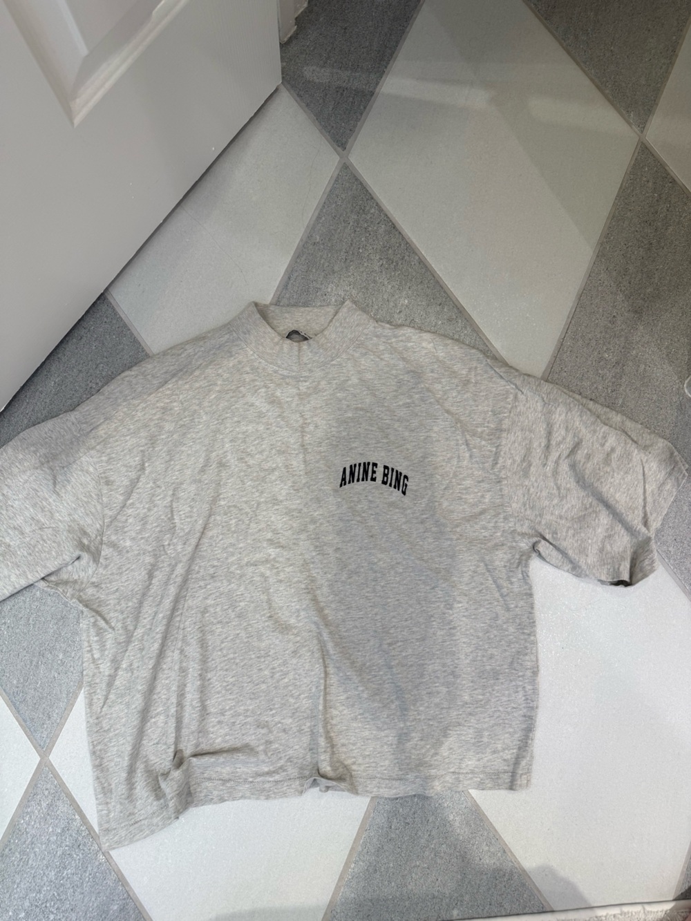 Anine Bing Walker Tee in Light Grey Logo Crewneck - Picture 1 of 1